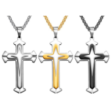 2021 Male Jewelry Cross Necklace Gold Silver Black Cross Pendant Stainless Steel Byzantine Chain Necklace